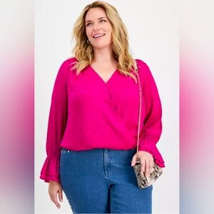 Pink Surplice-Neck Blouse